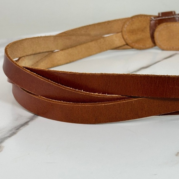 J.Crew Woven Leather Brass Buckle D-Ring Belt Brown Size M Vintage 90s Prep main image 4